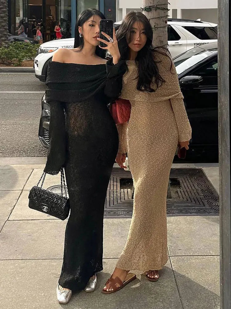 Kayleen Knit Off Shoulder Maxi Dress