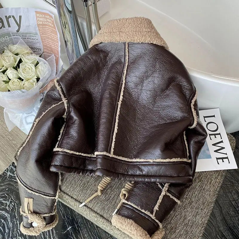 Cierra Brown Fuax Leather Lambswool Jacket