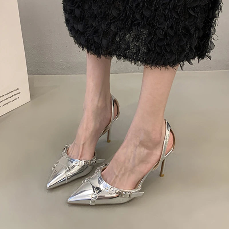 Noah Y2K Silver High Heels Sandals