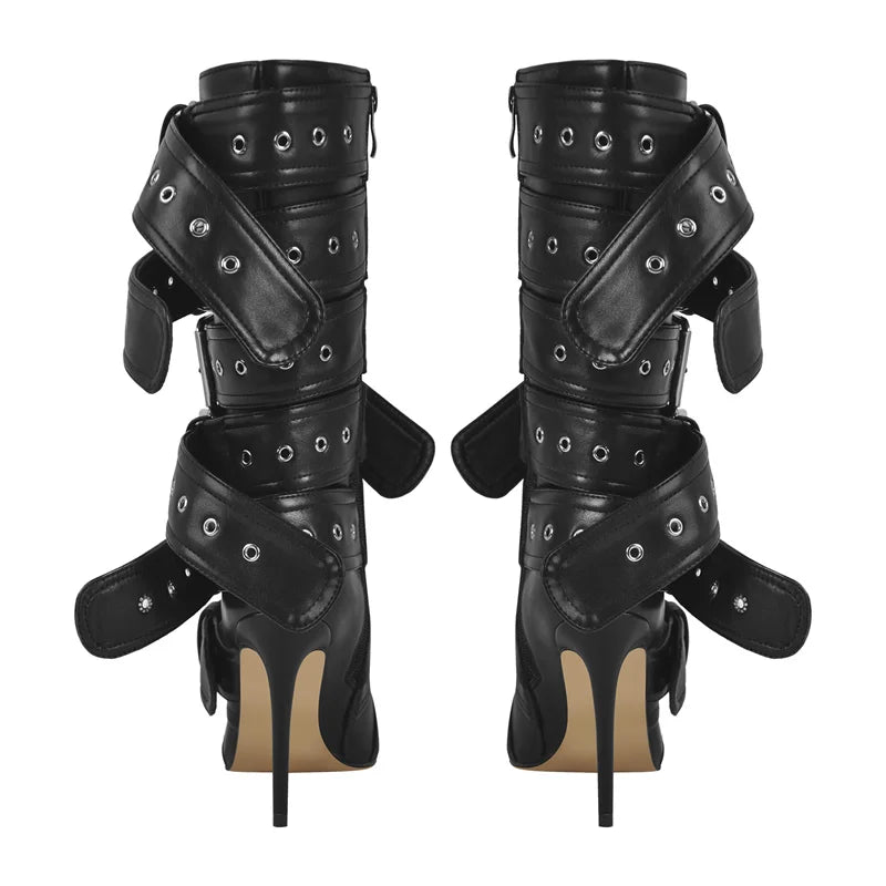 Baea Pointed Toe Mid-Calf Buckle Boots