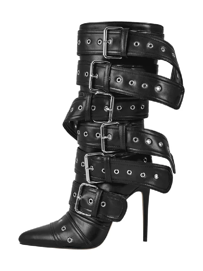 Baea Pointed Toe Mid-Calf Buckle Boots