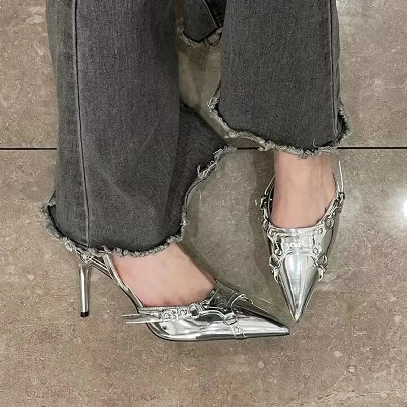 Noah Y2K Silver High Heels Sandals