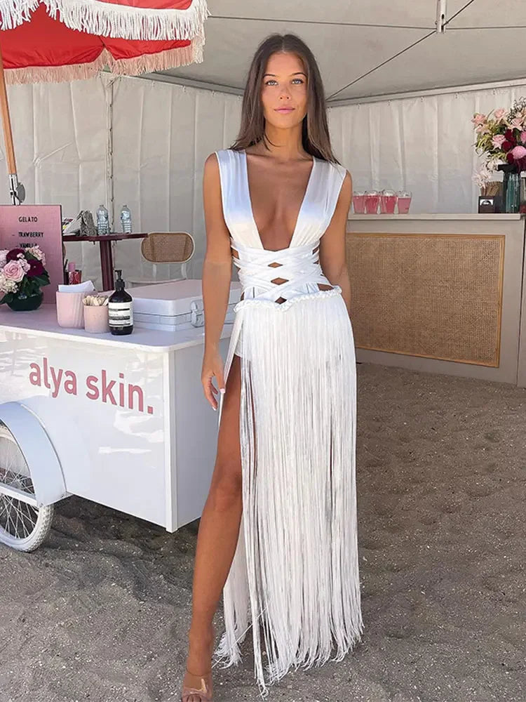 Allegra Bandage Tassel Long Dress