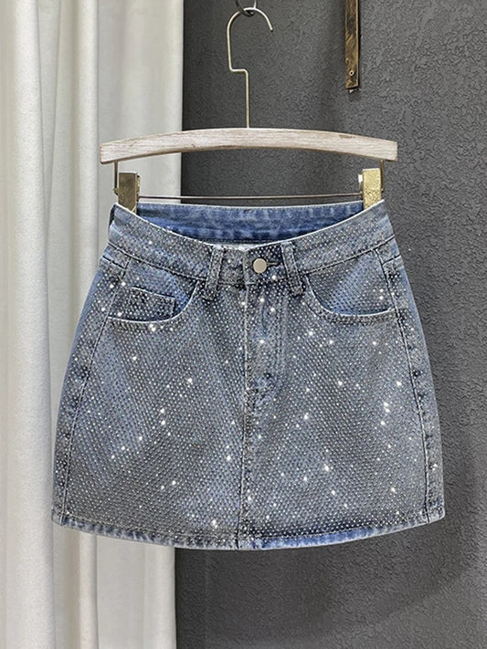 Demetria Diamond Denim Mini Skirt