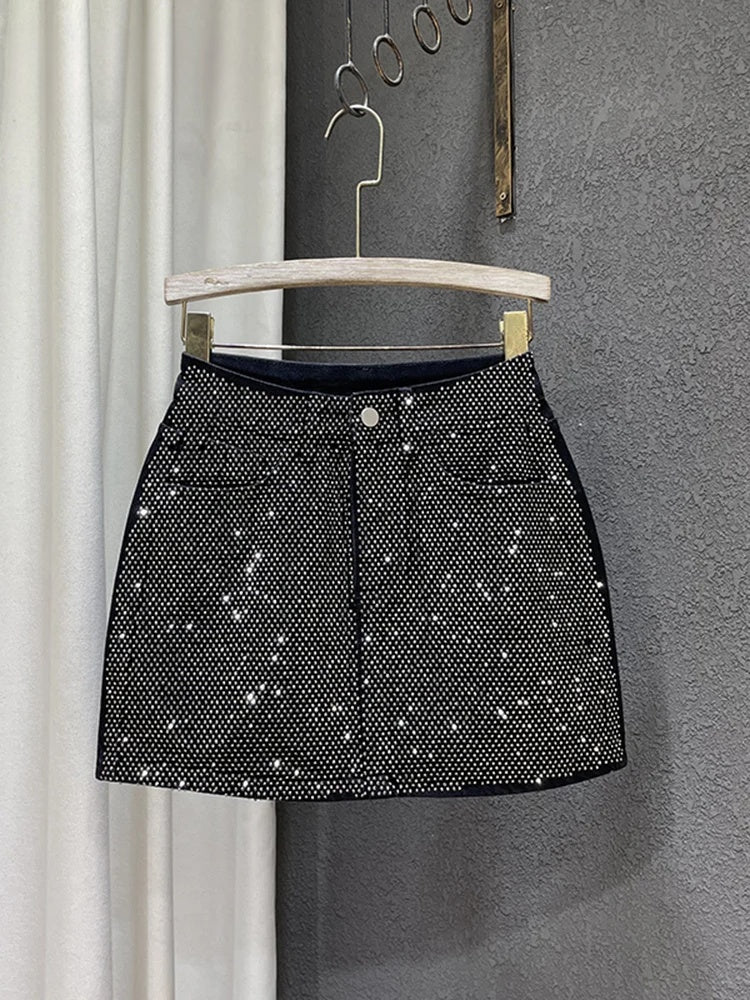 Demetria Diamond Denim Mini Skirt