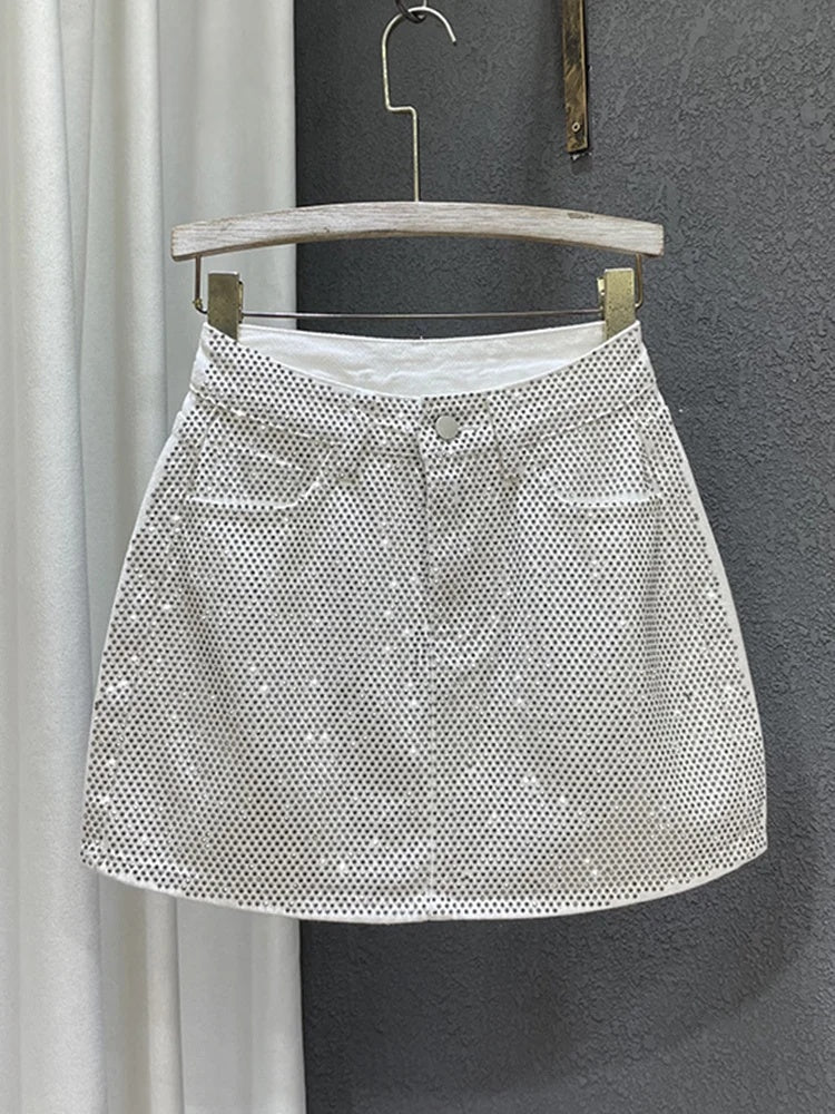 Demetria Diamond Denim Mini Skirt