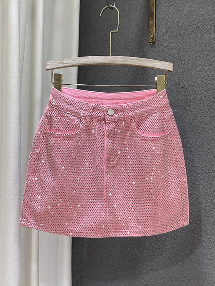 Demetria Diamond Denim Mini Skirt