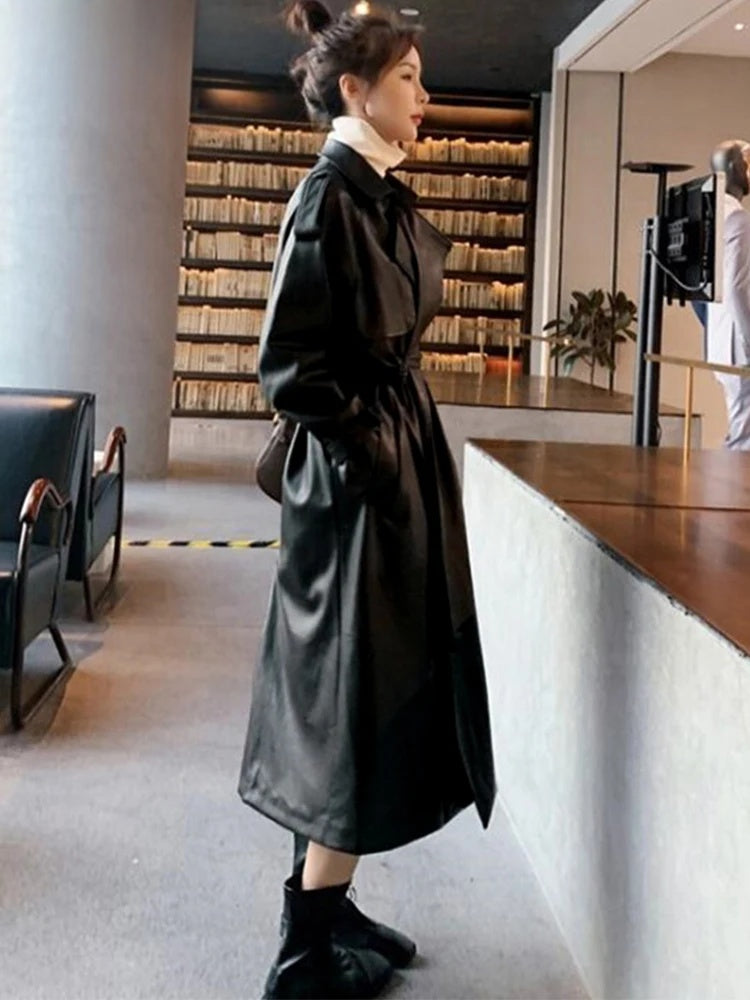 Nefertiti Waterproof Leather Trench Coat